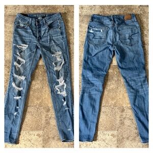 American Eagle Distressed Skinny Jeans Button Fly Size 0